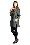 Fringe & Geometric Chambray Dress, Black