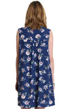 Floral Keyhole Sleeveless Dress, Navy