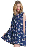 Floral Keyhole Sleeveless Dress, Navy