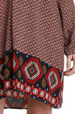 Border Print Peasant Dress, Chocolate
