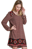 Border Print Peasant Dress, Chocolate