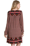 Border Print Peasant Dress, Chocolate