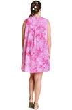 Tie Dye Sleeveless Keyhole Dress, Fuchsia