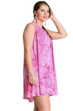 Tie Dye Sleeveless Keyhole Dress, Fuchsia
