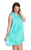 Tie Dye Sleeveless Keyhole Dress, Mint