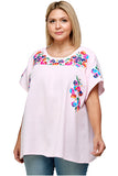 On the Border Embroidered Top, Pink