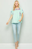On the Border Embroidered Top, Pistachio
