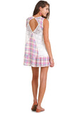 Plaid Sleeveless Lace Dress, Pink