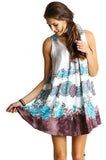 Floral Crossed Neck Sleeveless Dress, Mocha & Sky