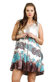 Floral Crossed Neck Sleeveless Dress, Mocha & Sky