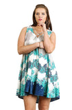 Floral Crossed Neck Sleeveless Dress, Teal & Navy