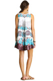 Floral Crossed Neck Sleeveless Dress, Mocha & Sky