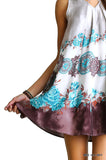 Floral Crossed Neck Sleeveless Dress, Mocha & Sky