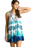 Floral Crossed Neck Sleeveless Dress, Teal & Navy