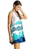 Floral Crossed Neck Sleeveless Dress, Teal & Navy