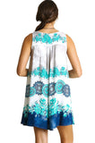 Floral Crossed Neck Sleeveless Dress, Teal & Navy