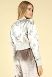 Satin Embroidered Bomber Jacket, Silver