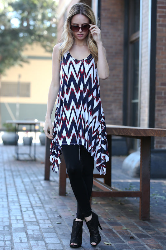 Brush Stroke Chevron Racer Back Tunic Tank
