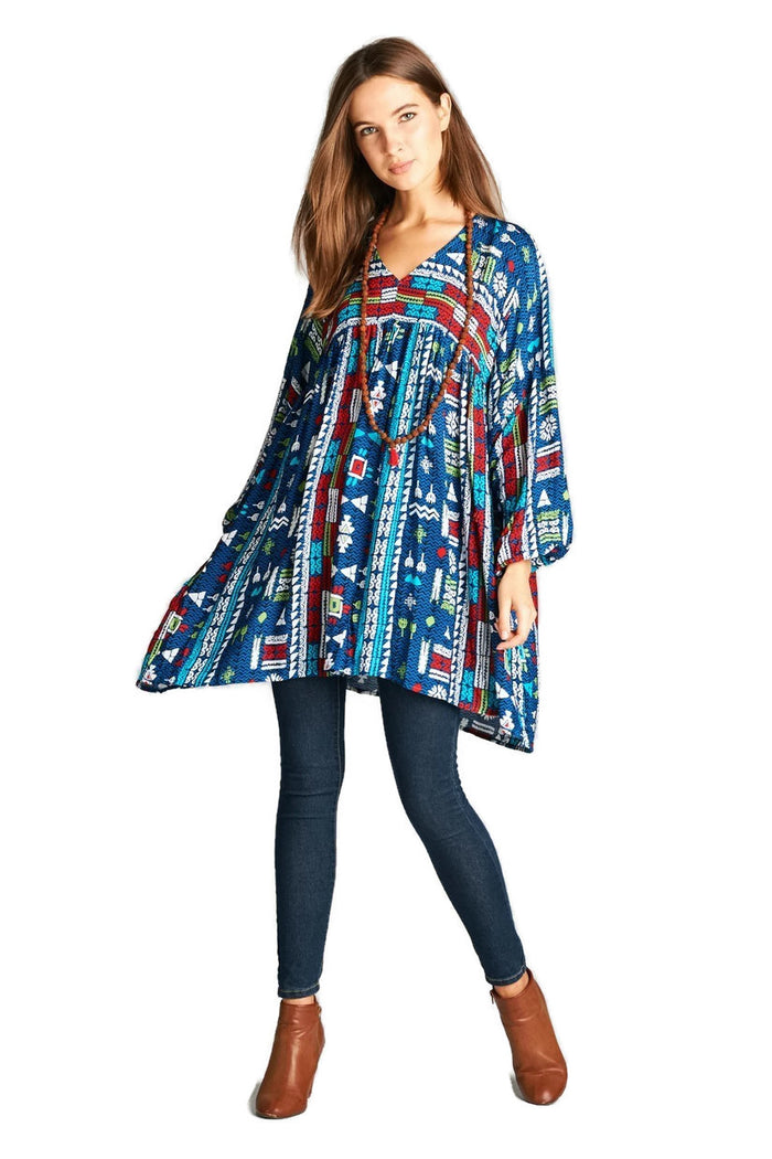 Geometric V-Neck Dress, Multi-Color