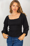 white birch ribbed & smocked top
