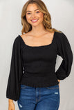 Smocked & Ribbed Top, Black