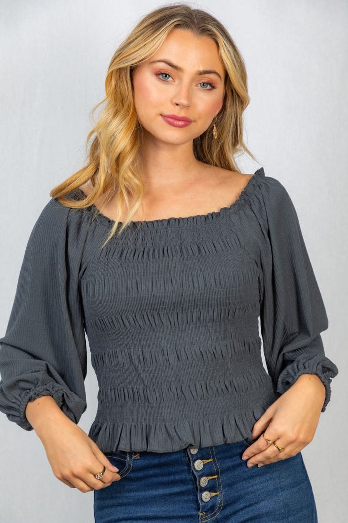 white birch Smocked & ribbed top