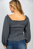 Smocked & Ribbed Top, Charcoal