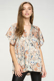 adrienna Satin Paisley Double V Shift Top