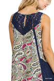 Paisley & Lace Sleeveless Dress, Navy