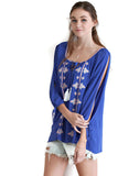 Embroidered Tassel Tie Top, Royal