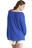 Embroidered Tassel Tie Top, Royal