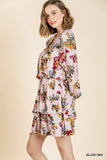 Floral Tiered Ruffle Hem Dress, Blush