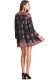 Tassel Trim Peasant Dress, Black