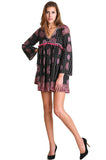 Tassel Trim Peasant Dress, Black