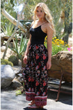 Border Print Floral Pants, Black