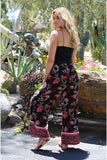 Border Print Floral Pants, Black