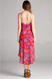 Floral High Low Dress, Red