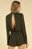 Shimmering Long Sleeve Wrap Romper, Olive