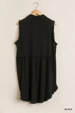 Frayed Sleeveless Tunic, Black