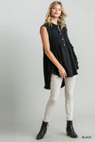 Frayed Sleeveless Tunic, Black
