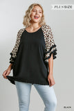 Leopard Bell Sleeve Layered Top, Black