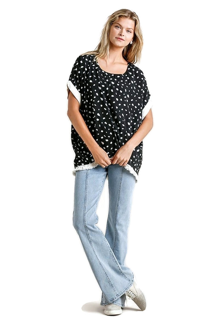 uMGEE USA dalmatian short sleeve frayed hem top
