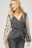 Floral Sleeve Wrapped Knit Top