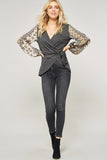 Floral Sleeve Wrapped Knit Top