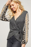 Floral Sleeve Wrapped Knit Top