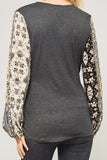 Floral Sleeve Wrapped Knit Top