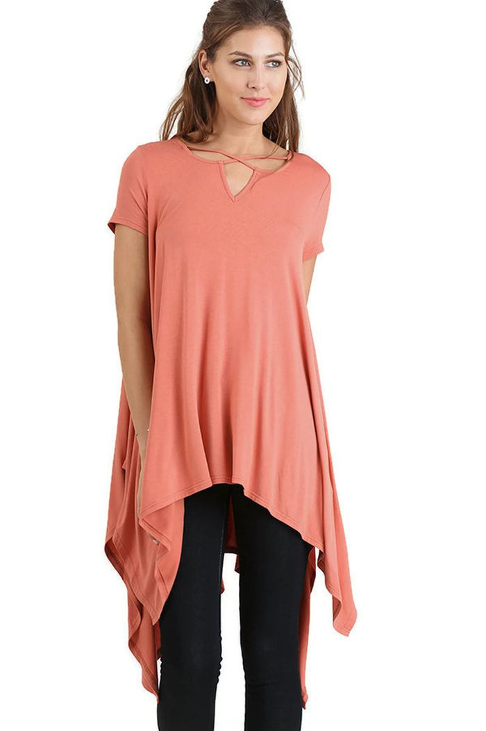 Handkerchief Hem Short Sleeve op, Clay