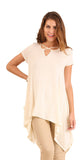 Handkerchief Hem Short Sleeve Top, Cream