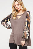 Striped & Leopard Keyhole Top, Brown