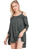 Shirred Sleeve Cold Shoulder Tunic, Black